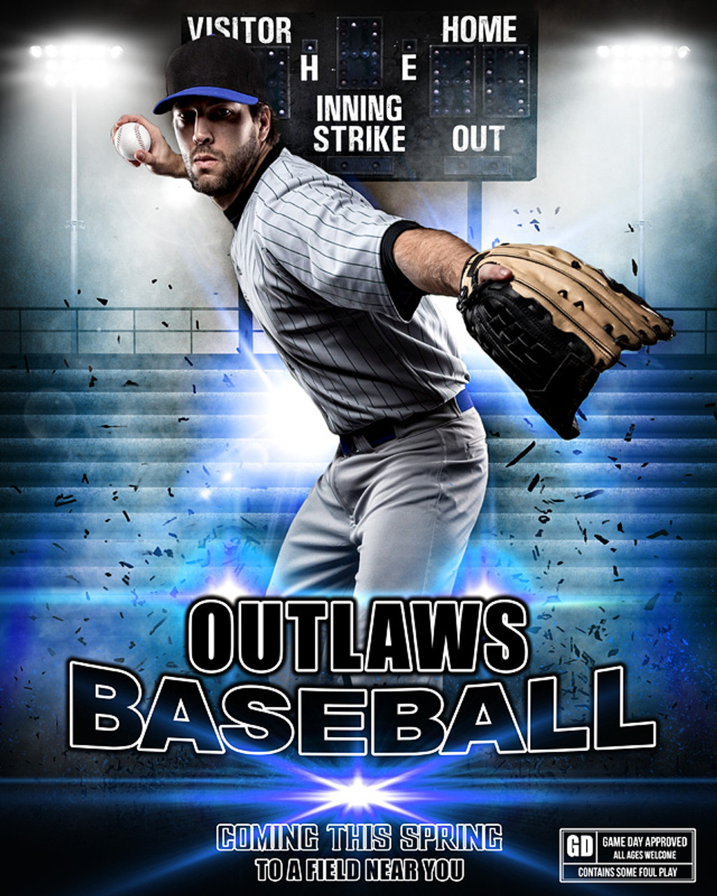 SPORTS POSTER PHOTO TEMPLATE - IMPACT BASEBALL - LAYERED PHOTOSHOP SPORTS TEMPLATE