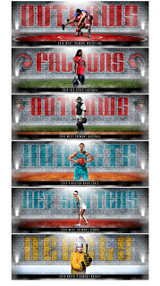 MULTI-SPORT PANORAMIC SPORTS BANNER TEMPLATE - CRACKED WALL - PHOTOSHOP LAYERED SPORTS TEMPLATE