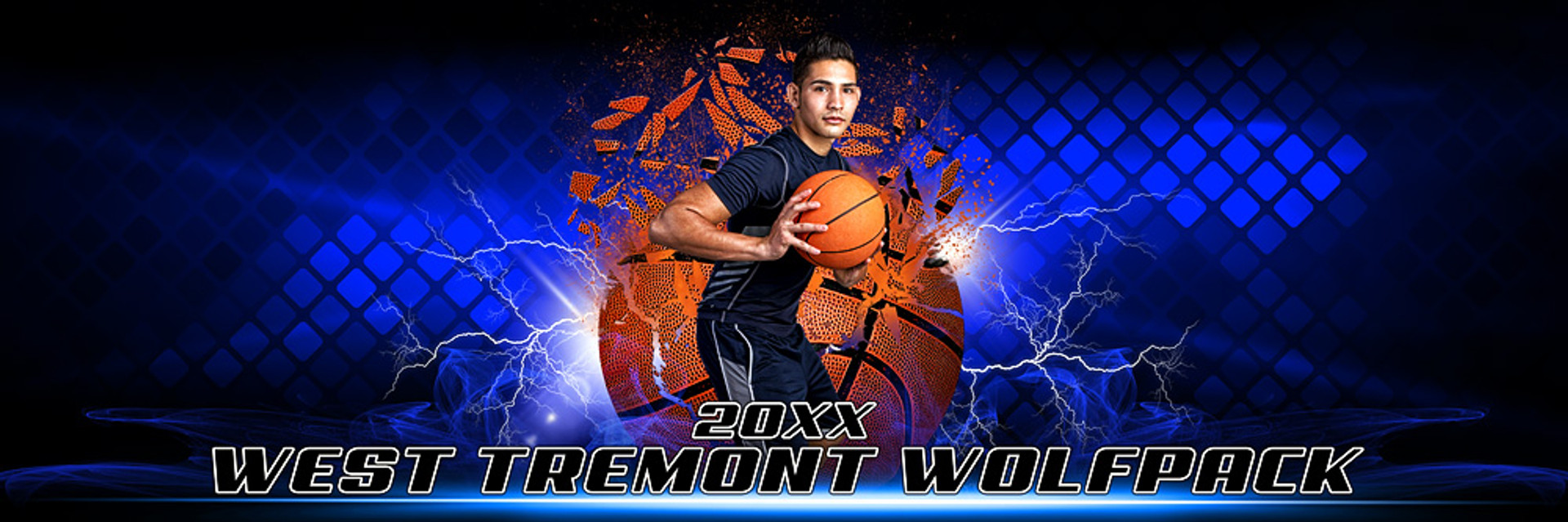 Panoramic Sports Team Banner Photo Template Shattered Basketball