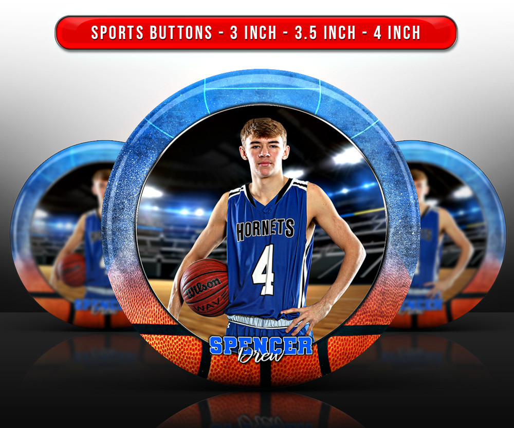 Custom Sports Photo Buttons - Grunge FX Basketball