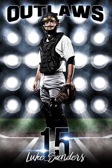 PLAYER BANNER PHOTO TEMPLATE - BASEBALL LIGHTS - PHOTOSHOP LAYERED SPORTS TEMPLATE