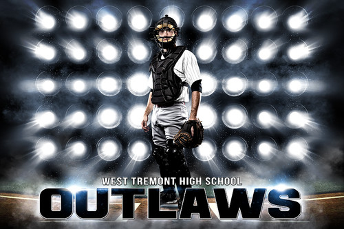 PLAYER & TEAM BANNER PHOTO TEMPLATE - BASEBALL LIGHTS - PHOTOSHOP LAYERED SPORTS TEMPLATE