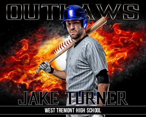 16x20 Baseball Photo Template - On Fire