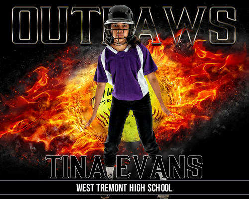 16x20 Softball Photo Template - On Fire