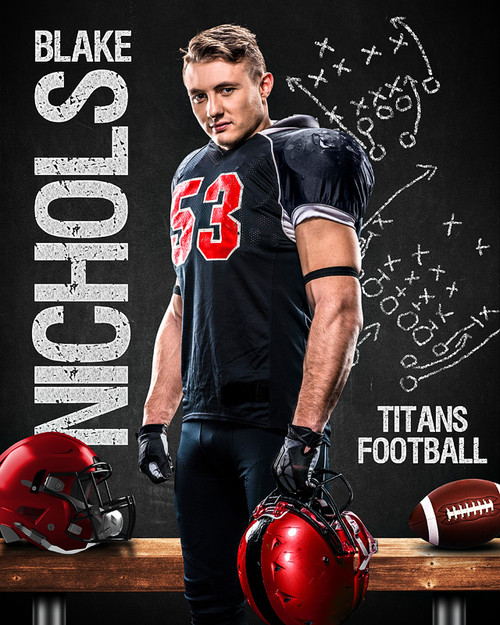 16x20 SPORT POSTER PHOTO TEMPLATE - FOOTBALL CHALK - CUSTOM PHOTOSHOP LAYERED SPORTS TEMPLATE