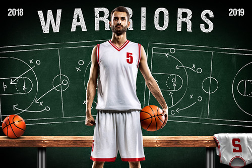 BASKETBALL PLAYER & TEAM BANNER PHOTO TEMPLATE - BASKETBALL CHALK - CUSTOM PHOTOSHOP LAYERED SPORTS TEMPLATE