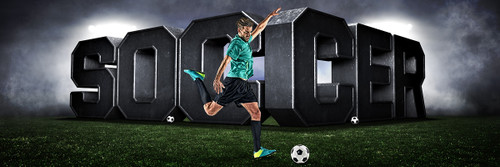 SOCCER PANORAMIC SPORTS BANNER TEMPLATE - SURREAL SOCCER - CUSTOM LAYERED PHOTOSHOP SPORTS TEMPLATE