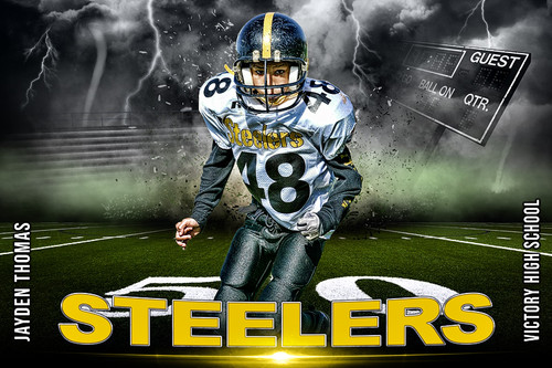 PLAYER & TEAM BANNER PHOTO TEMPLATE - FOOTBALL DESTRUCTION - PHOTOSHOP LAYERED SPORTS TEMPLATE