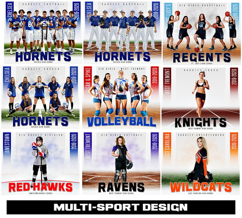 16x20 MULTI-SPORT POSTER TEMPLATE - SPORTS FADE - CUSTOM PHOTOSHOP LAYERED SPORTS TEMPLATE