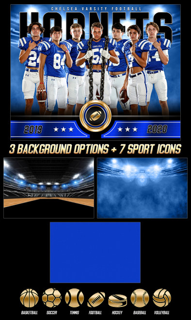 16x20 MULTI-SPORT POSTER TEMPLATE - GOLD MEDAL - CUSTOM PHOTOSHOP LAYERED SPORTS TEMPLATE