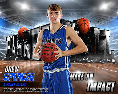 SPORTS POSTER PHOTO TEMPLATE - BASKETBALL IMPACT II - LAYERED PHOTOSHOP SPORTS TEMPLATE