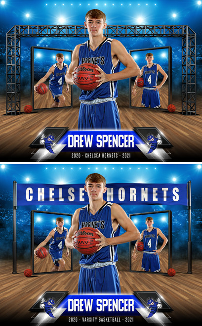 SPORTS POSTER PHOTO TEMPLATE - BASKETBALL EXHIBIT - LAYERED PHOTOSHOP SPORTS TEMPLATE