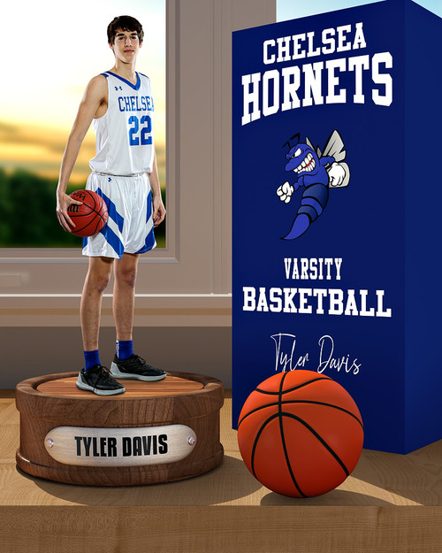 SPORTS POSTER PHOTO TEMPLATE - BASKETBALL DISPLAY - LAYERED PHOTOSHOP SPORTS TEMPLATE