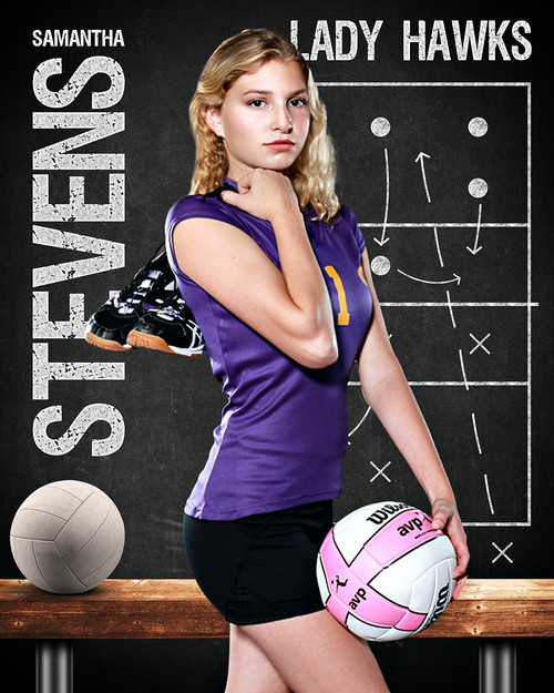16x20 SPORT POSTER PHOTO TEMPLATE - VOLLEYBALL CHALK - CUSTOM PHOTOSHOP LAYERED SPORTS TEMPLATE