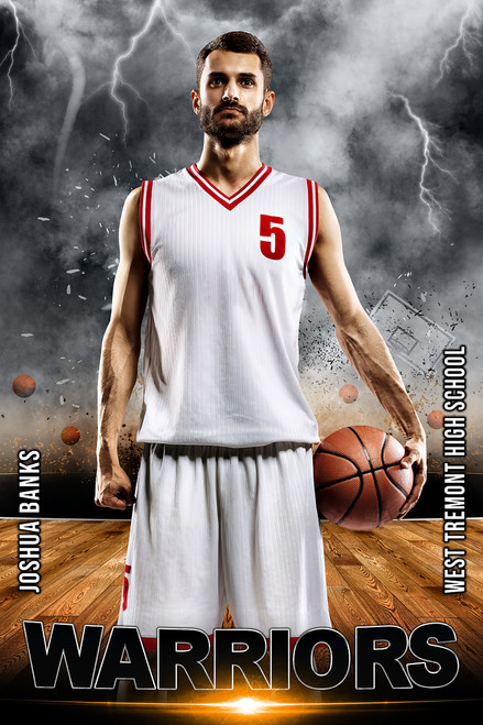 PLAYER BANNER PHOTO TEMPLATE -  BASKETBALL DESTRUCTION - PHOTOSHOP LAYERED SPORTS TEMPLATE