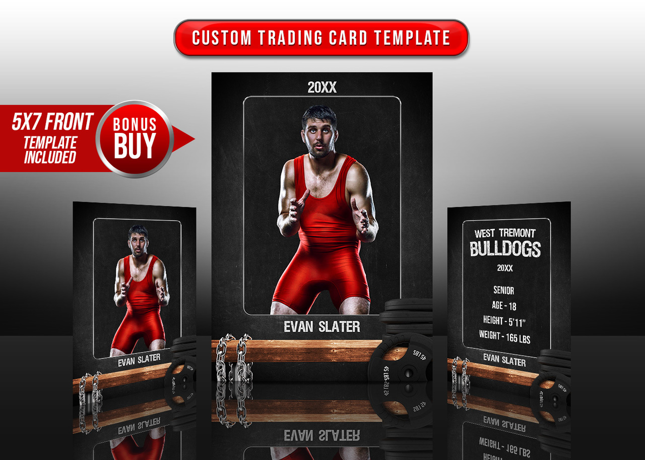 SPORTS TRADING CARDS AND 5X7 TEMPLATE - WRESTLING CHALK