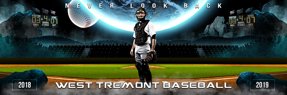 Panoramic Team Banner Photo Template For Baseball - Photoshop Layered Sports Template