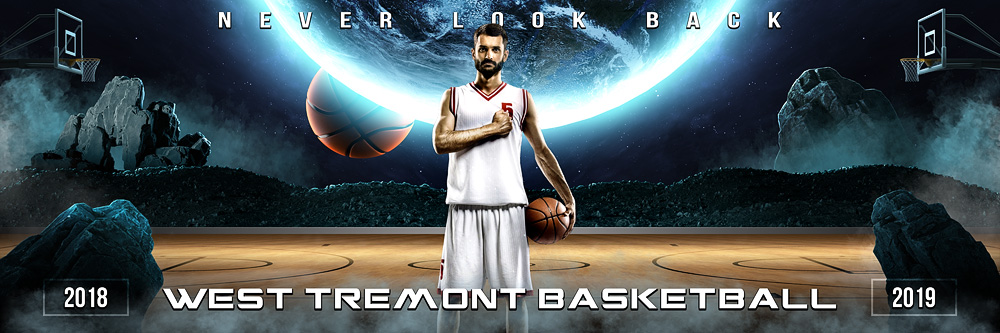 Panoramic Team Banner Photo Template For Basketball - Photoshop Layered Sports Template