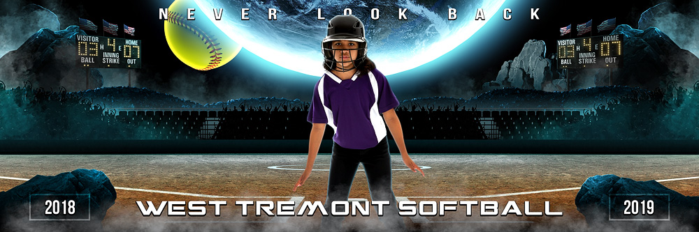 Panoramic Team Banner Photo Template For Softball - Photoshop Layered Sports Template