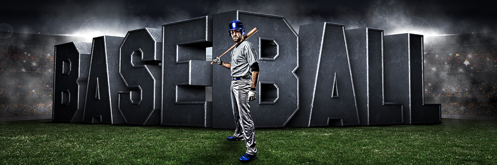 Panoramic Team Banner Photo Template For Baseball - Photoshop Layered Sports Template