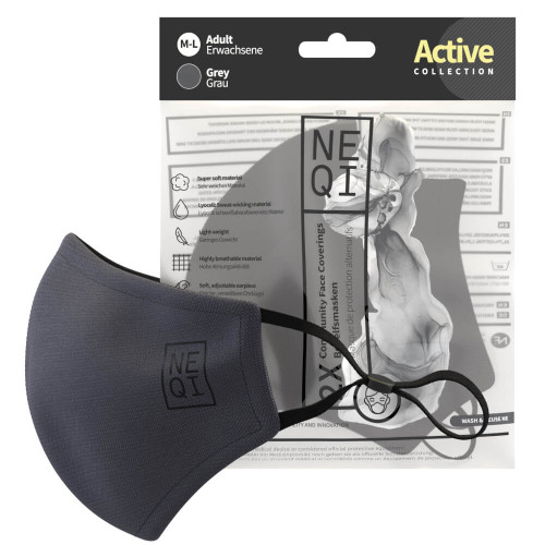 NEQI Active Reusable Face Masks - 2 Pack (Grey)