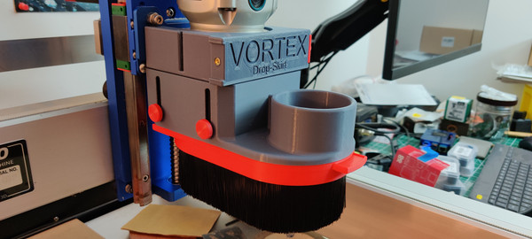 Vortex Drop-Skirt dust boot for the Shapeoko 3.  Shown here in Gray/Red.