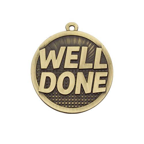 Word Medal Well Done Antique Gold