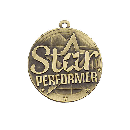 Word Medal Star Performer Antique Gold