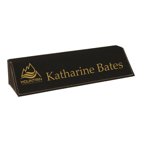 Black Leatherette Desk Wedge Name Bar Engraved