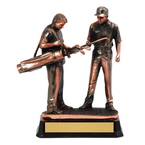 Golfer with Caddy Trophy