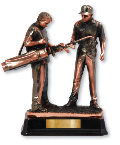 Golfer with Caddy Trophy