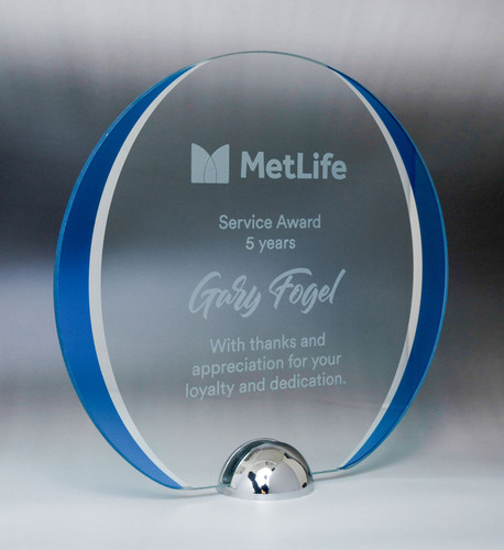Millenium Series Round Blue Glass Award
