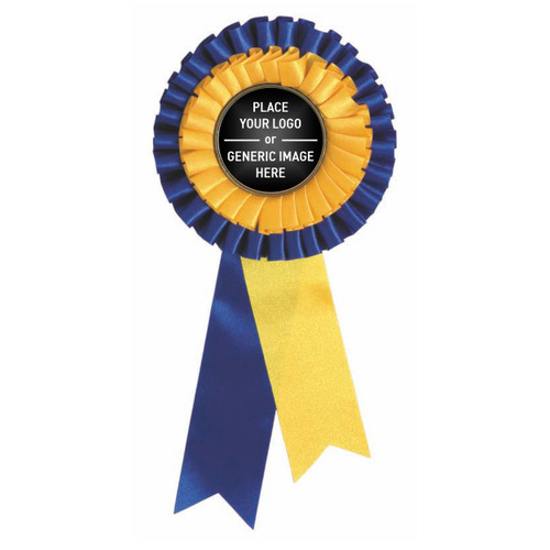 Double Colour Ribbon Rosette 120mm Blue/Yellow