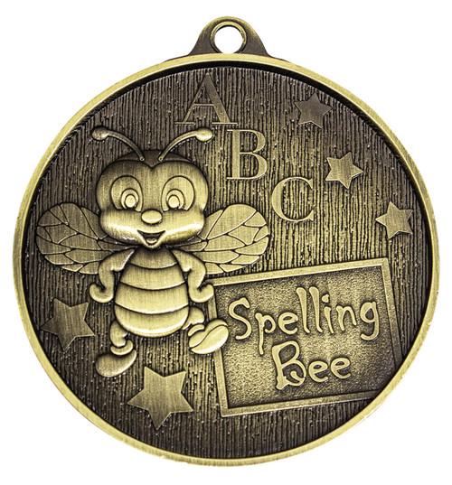 Spelling Bee Medal Antique Gold MC378G