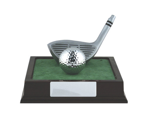 Golf Wood and ball on timber base