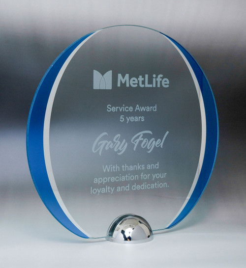 Millenium Series Round Blue Glass Award