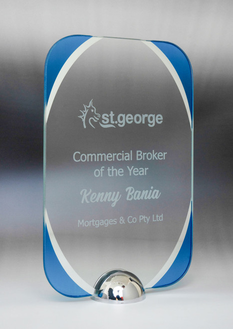 Millenium Series Rectangle Blue Glass Award