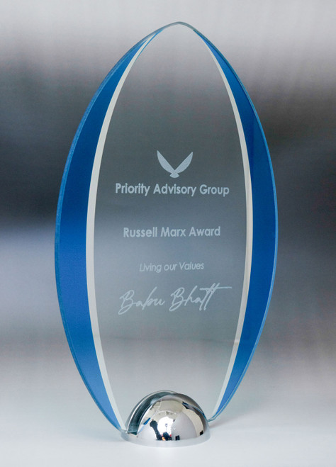 Millenium Series Oval Blue Glass Award