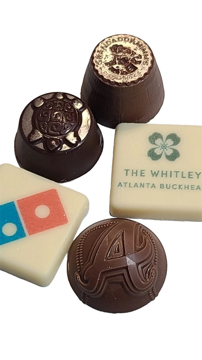Chocolates printed with client brand logos