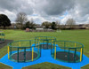 Set of Akrobat Gallus Flat Plus trampolines fitted together