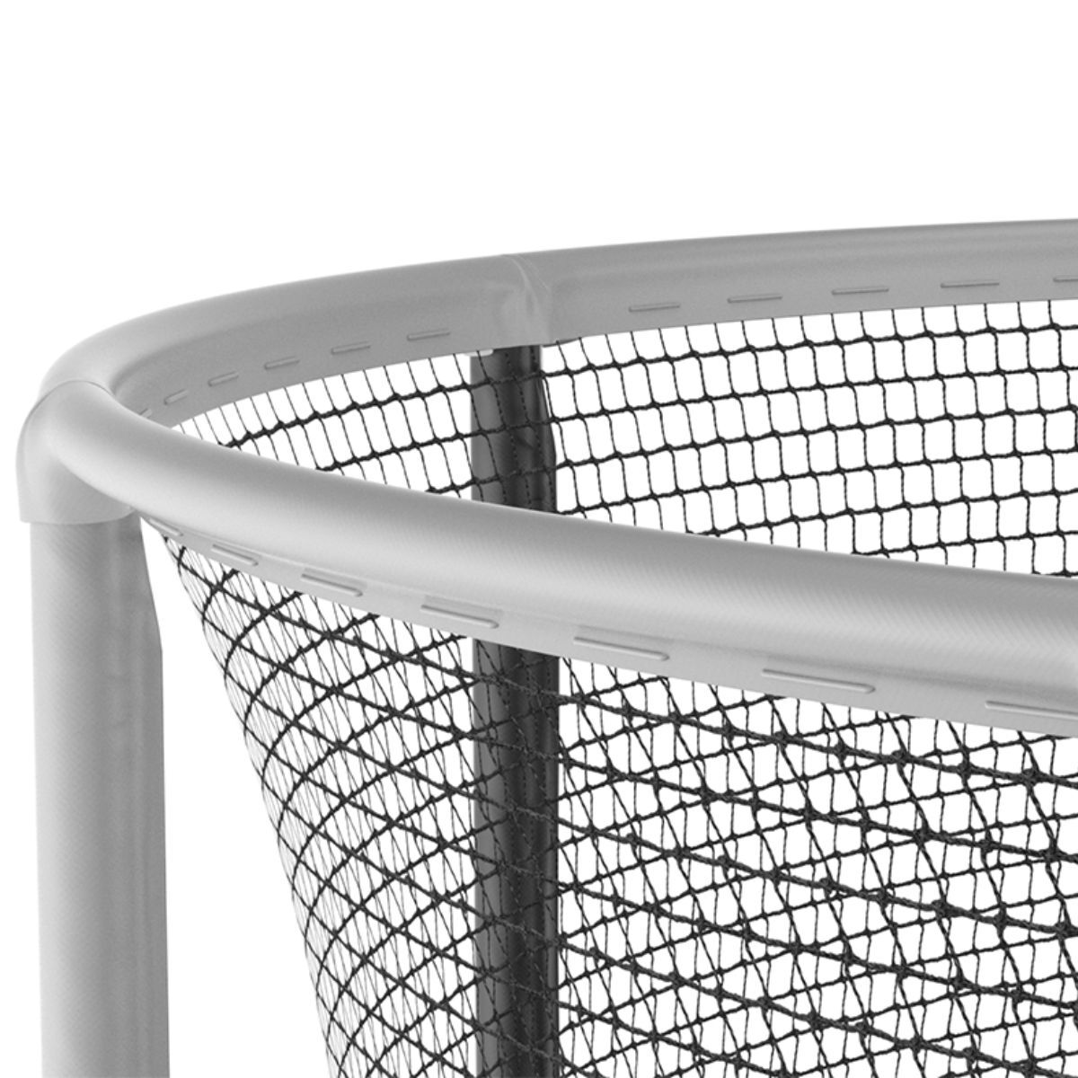 Close-up of the steel top ring on the Akrobat Gallus Flat Plus safety net