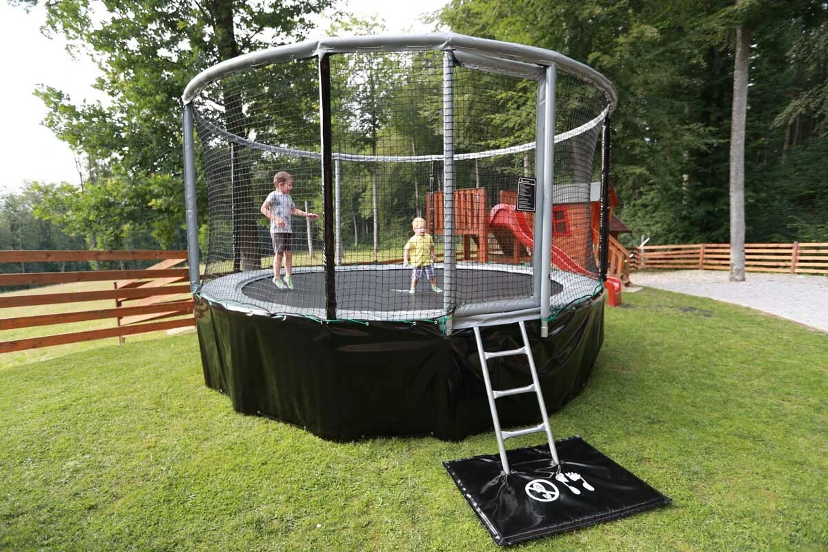Grey and black Akrobat Gallus Plus trampoline