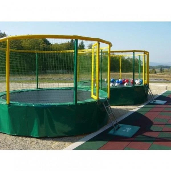 Green Akrobat Gallus Plus trampoline installed at a customer site