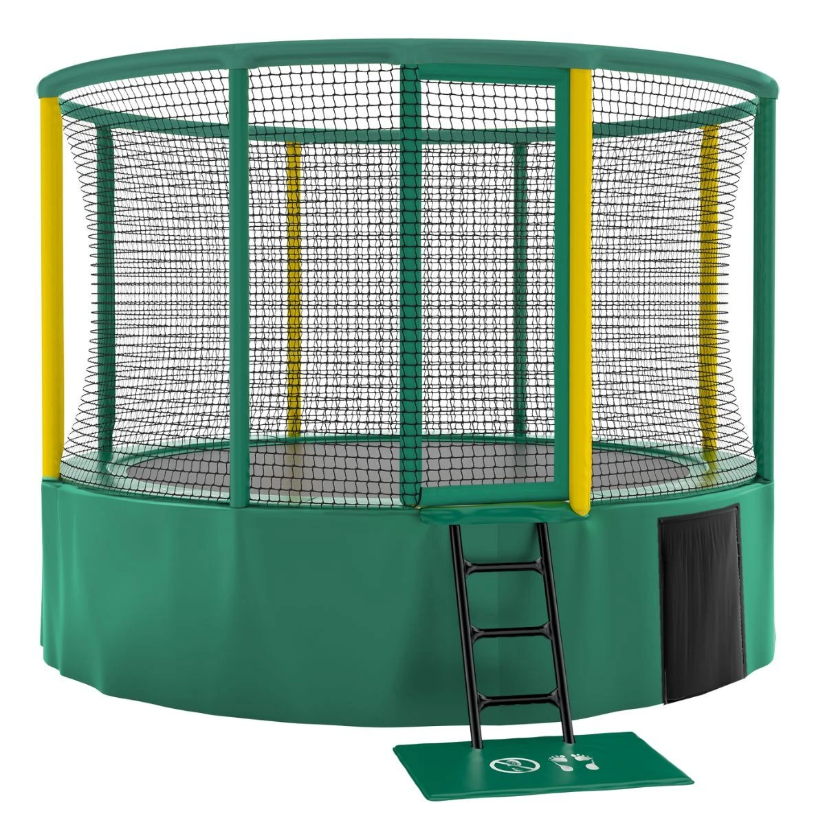Green and yellow Akrobat Gallus Plus above ground playground trampoline