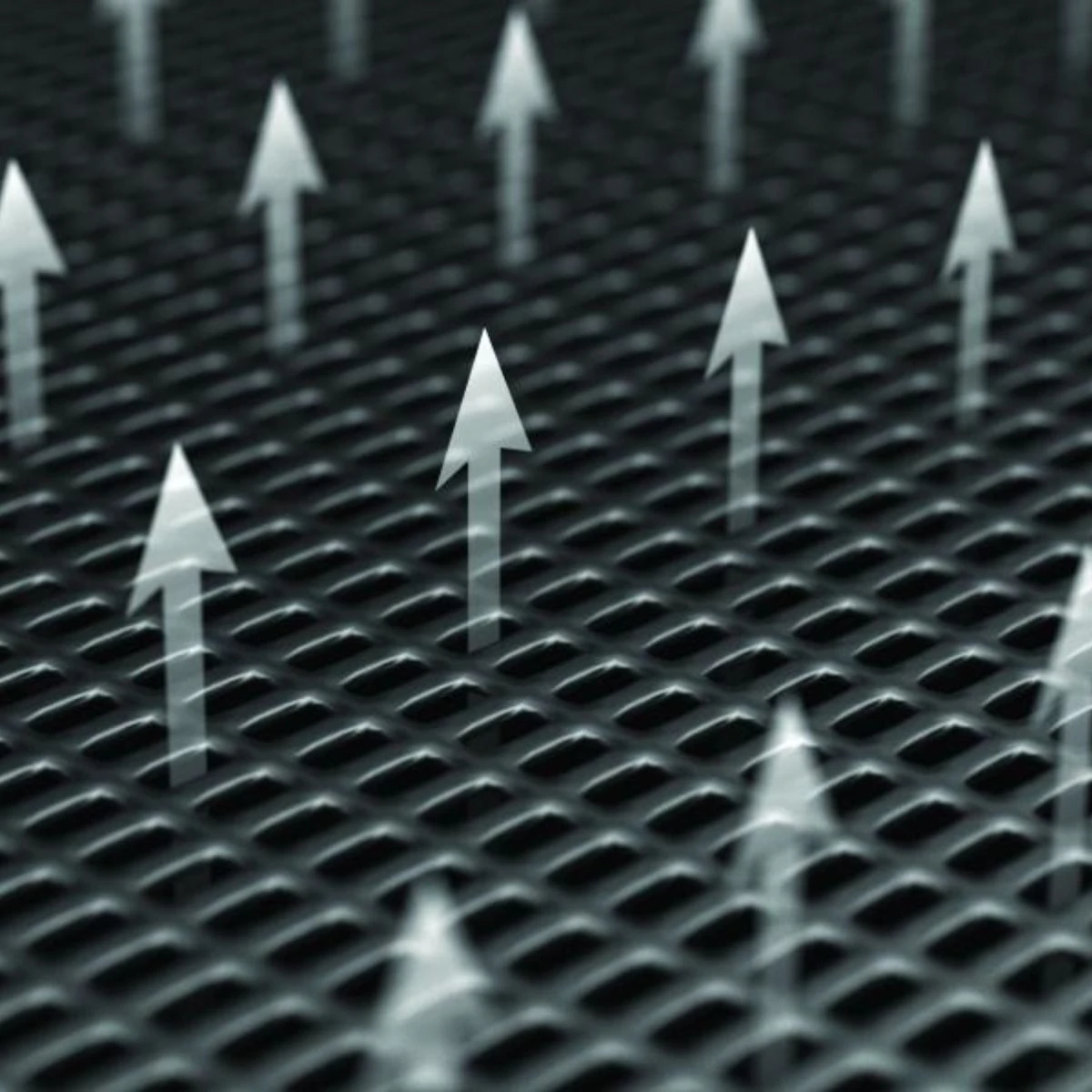 Close-up of the AkroVENT Sport vented jumping mat with arrows showing air passing through
