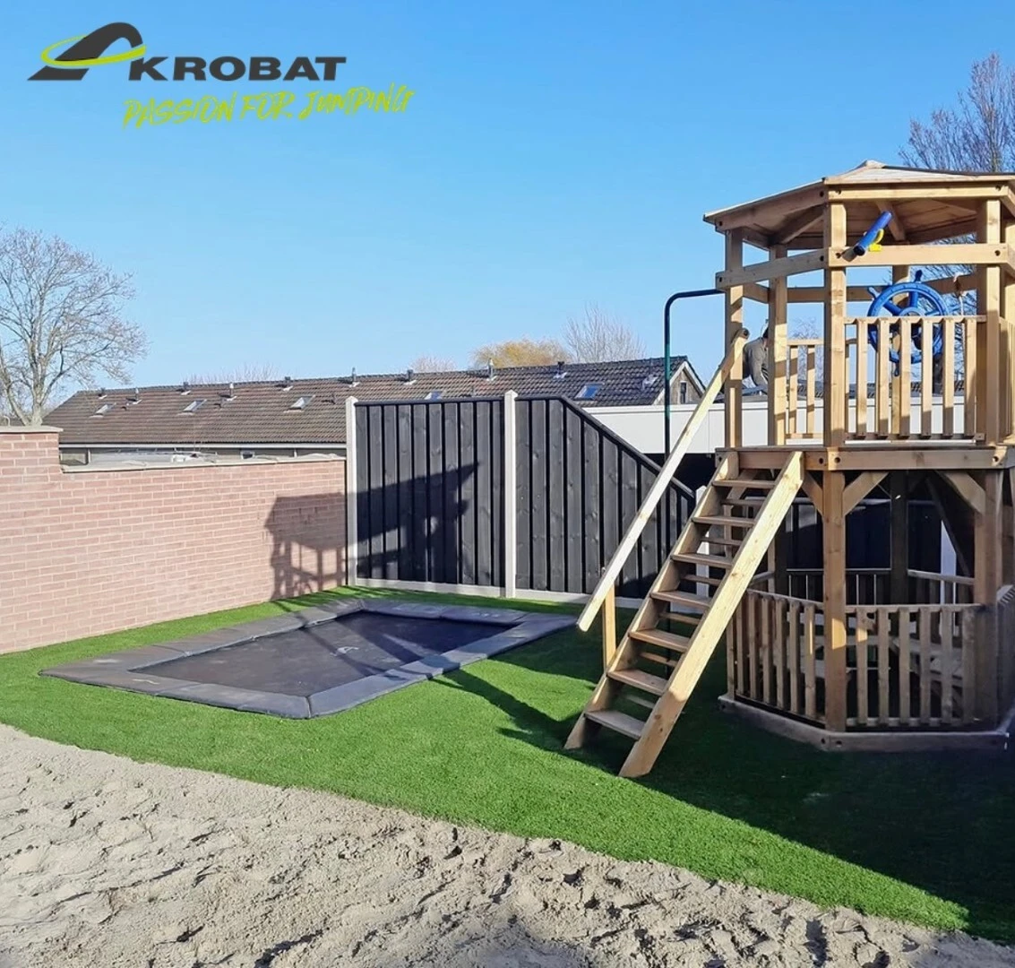 Akrobat Primus Flat 11x8ft rectangular trampoline set flush into the ground