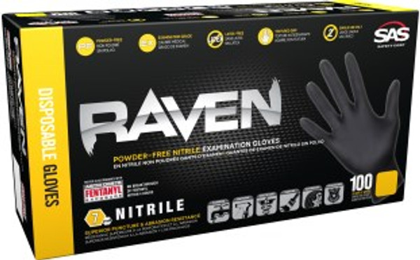 SAS Raven  Powder-Free Nitrile Exam Grade Disposable Gloves - 7 Mil. Sold by the Case of 10 Boxes