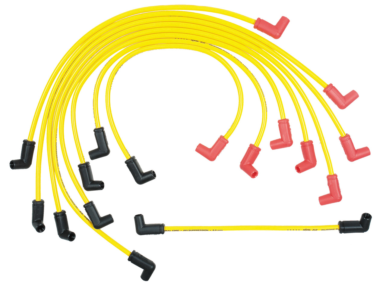 8848ACC Accel Spark Plug Wire Set - 8.8mm - Spiral Wire - Custom fit wire - Yellow with Red Boots
