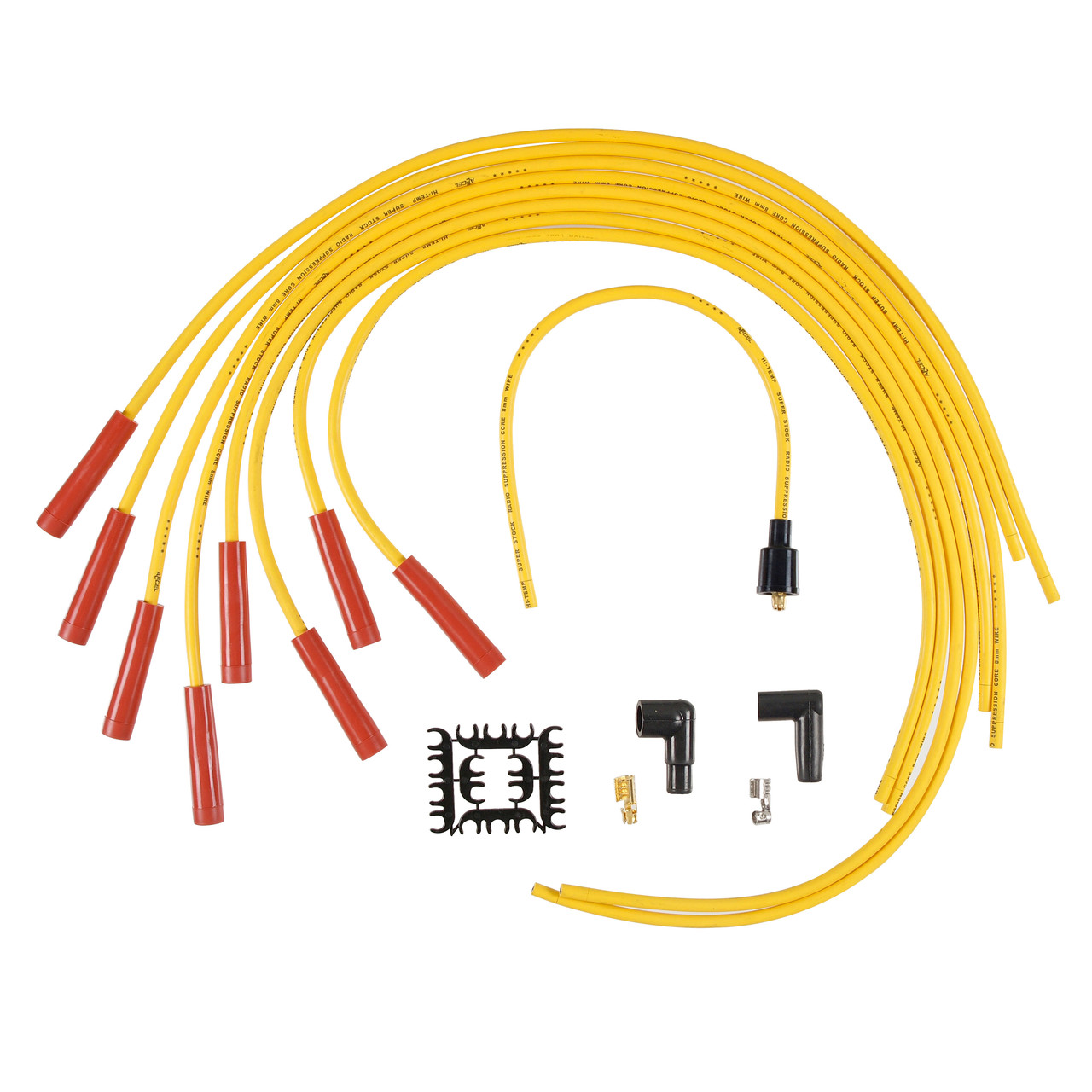 4040 Accel Spark Plug Wire Set - 8mm - Yellow with Orange Straight Boots