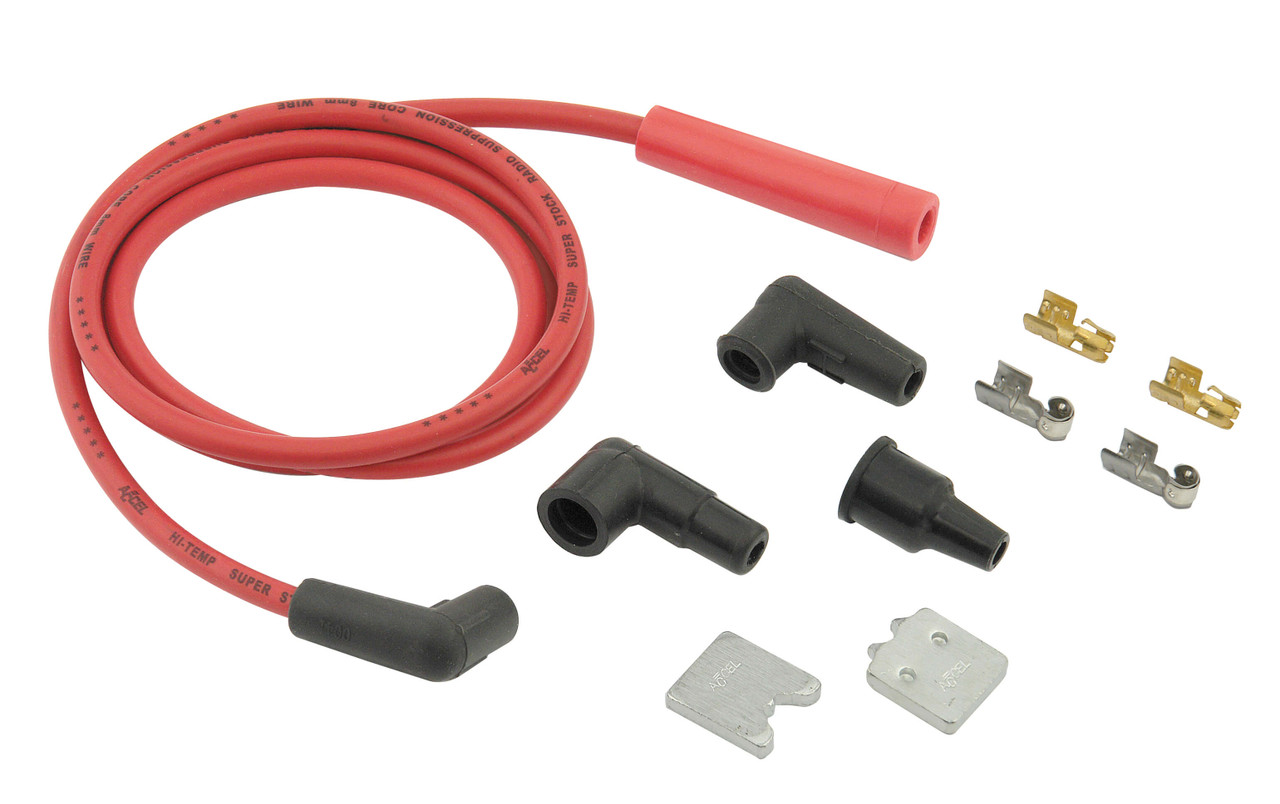 170500R Accel Single Wire Replacement Kit - Staight and 90° Spark plug boots - Universal - Red